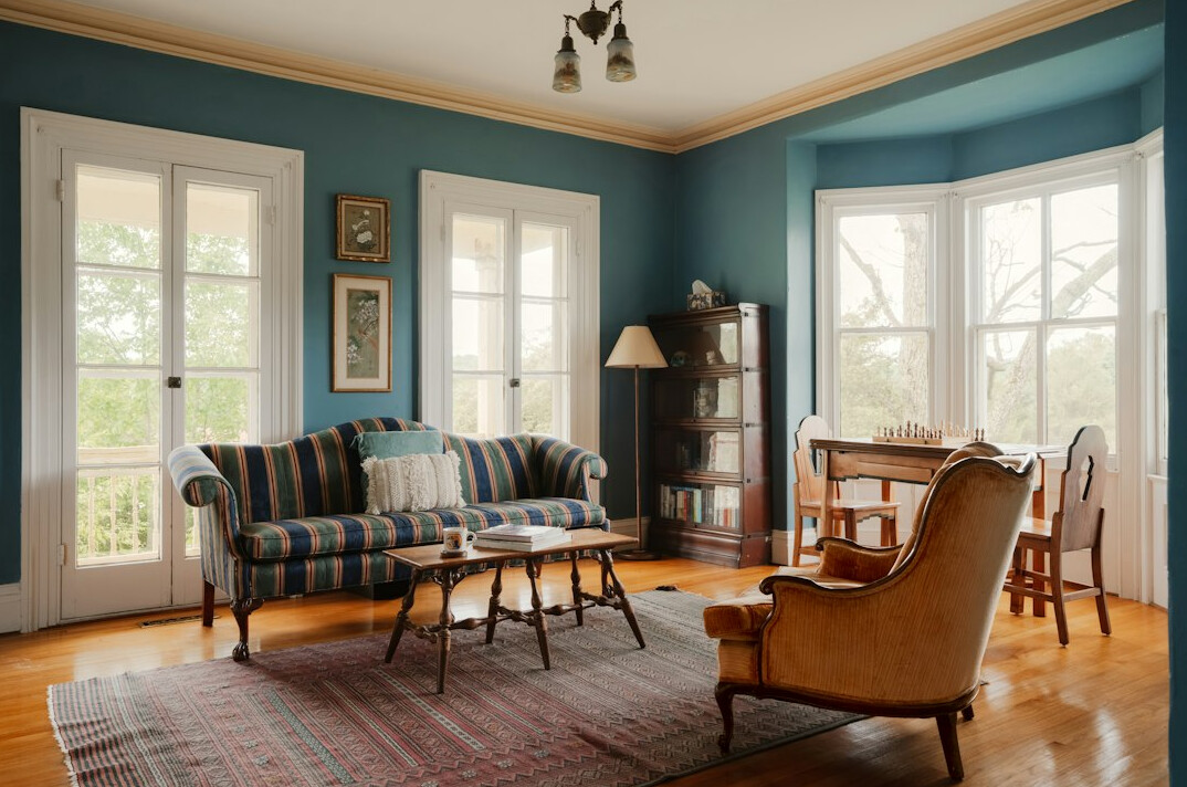 Bright quiet reading room with large windows